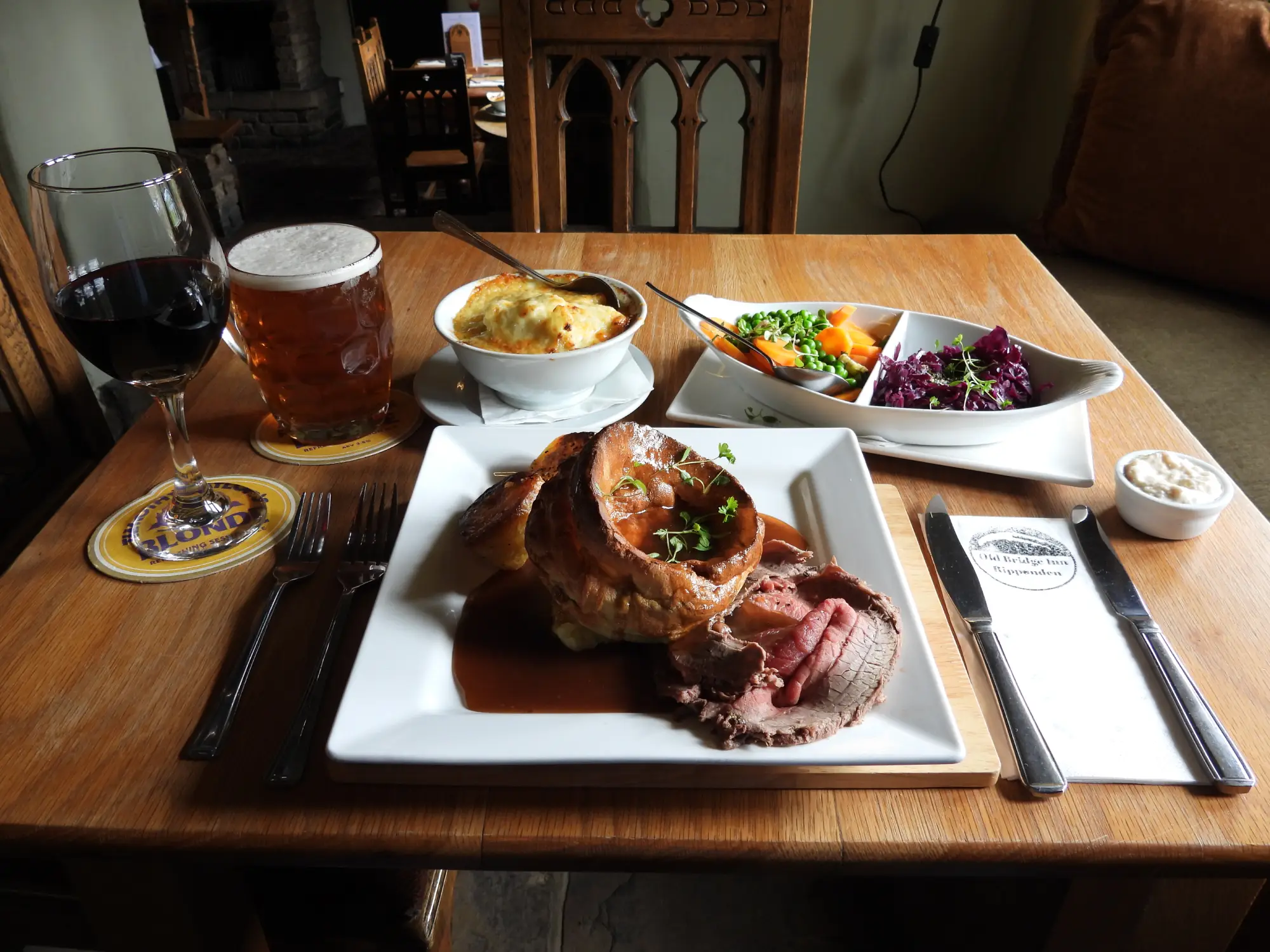 Sunday roast lunch served at The Old Bridge Inn