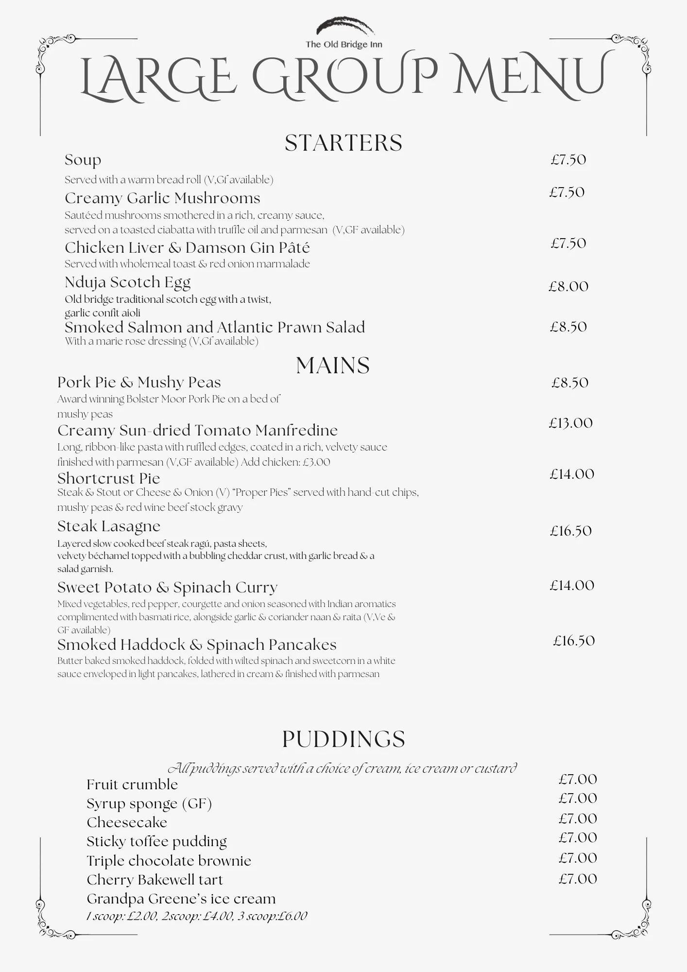 Large group menu