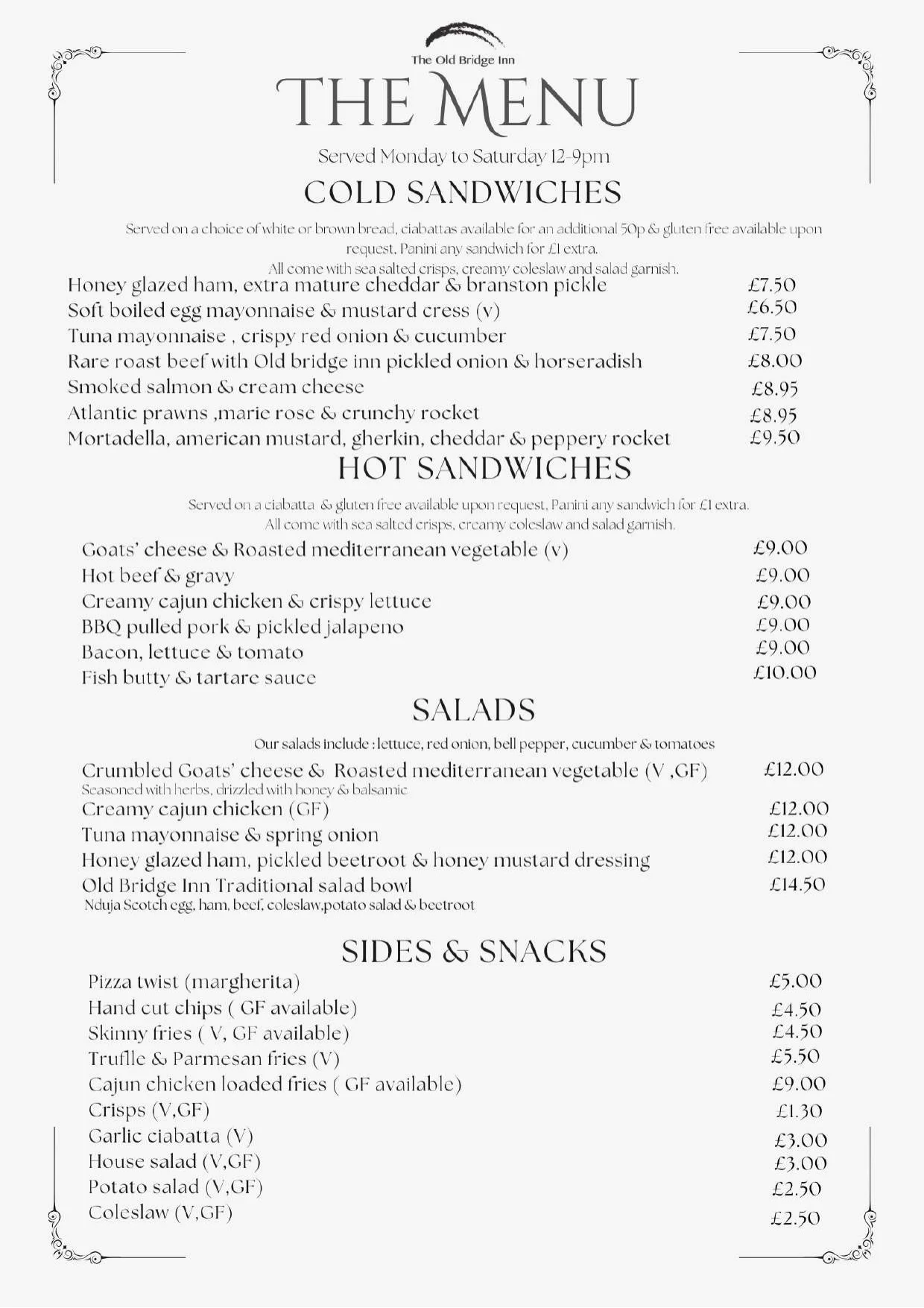 Monday to Saturday menu, page 1