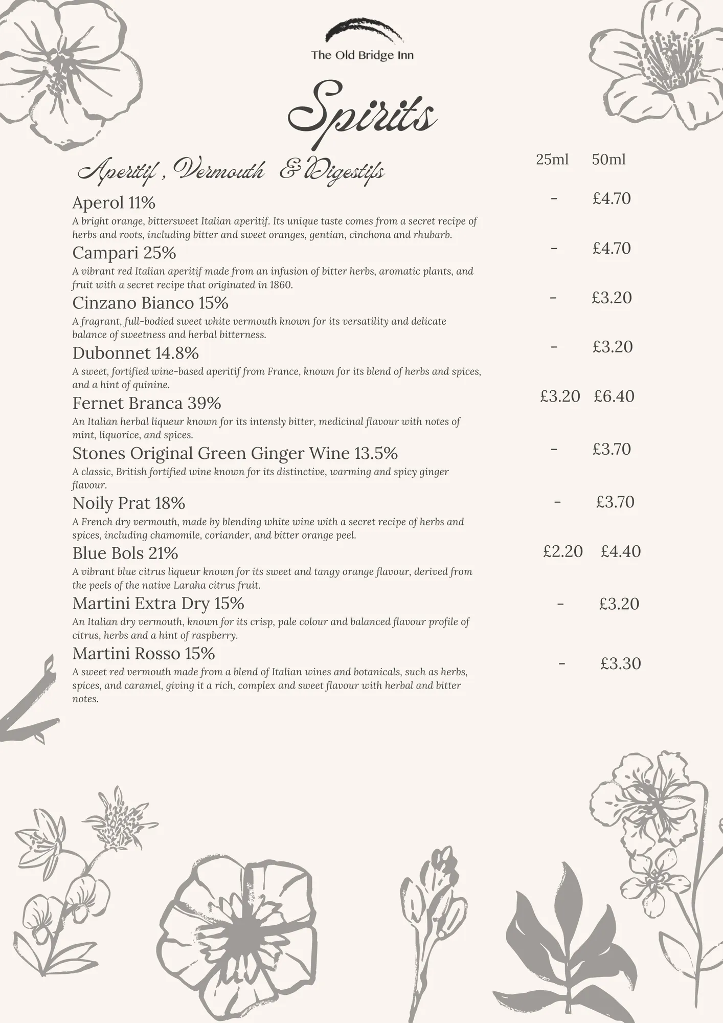 Spirits menu, page 3