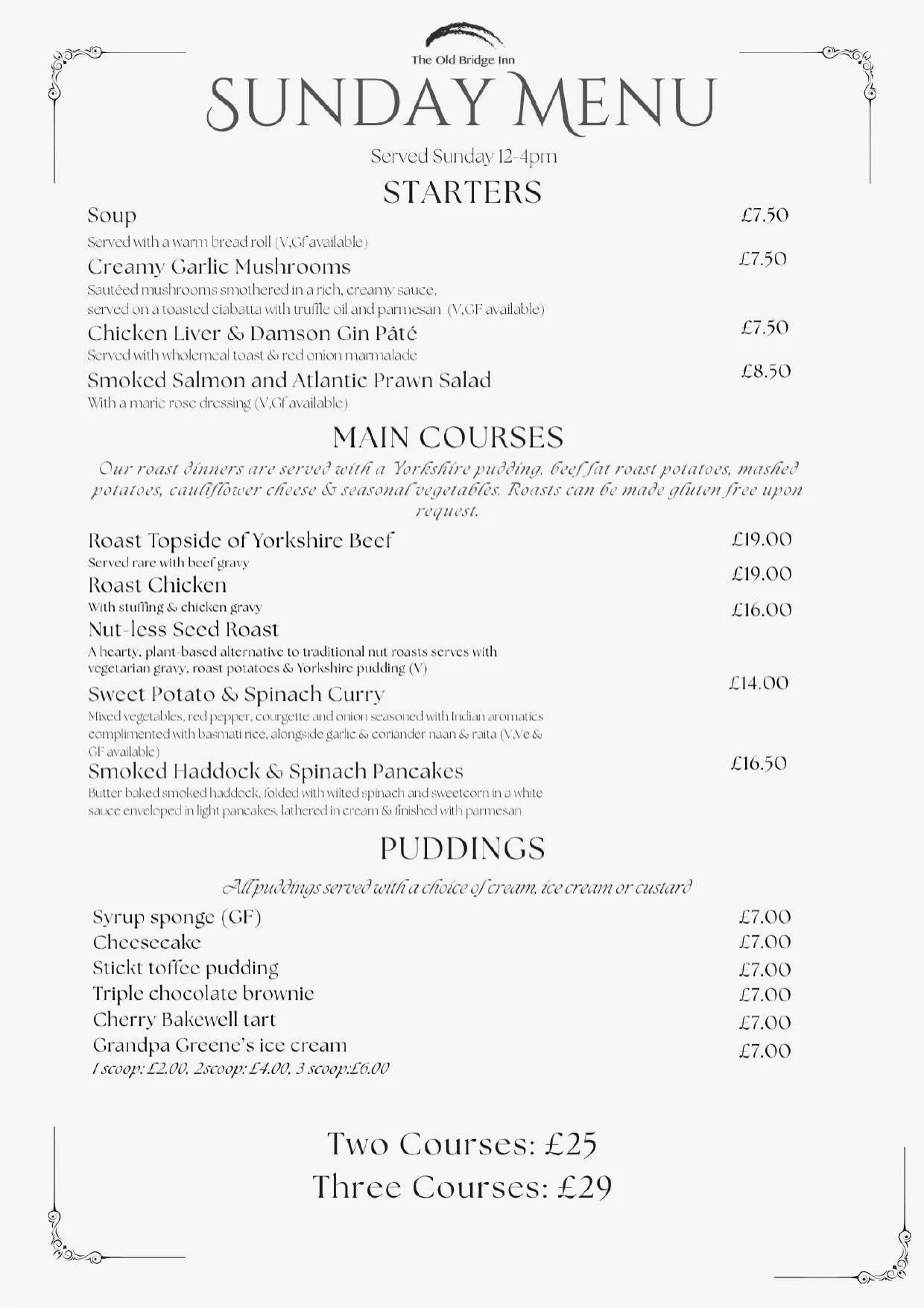 Sunday menu, page 1
