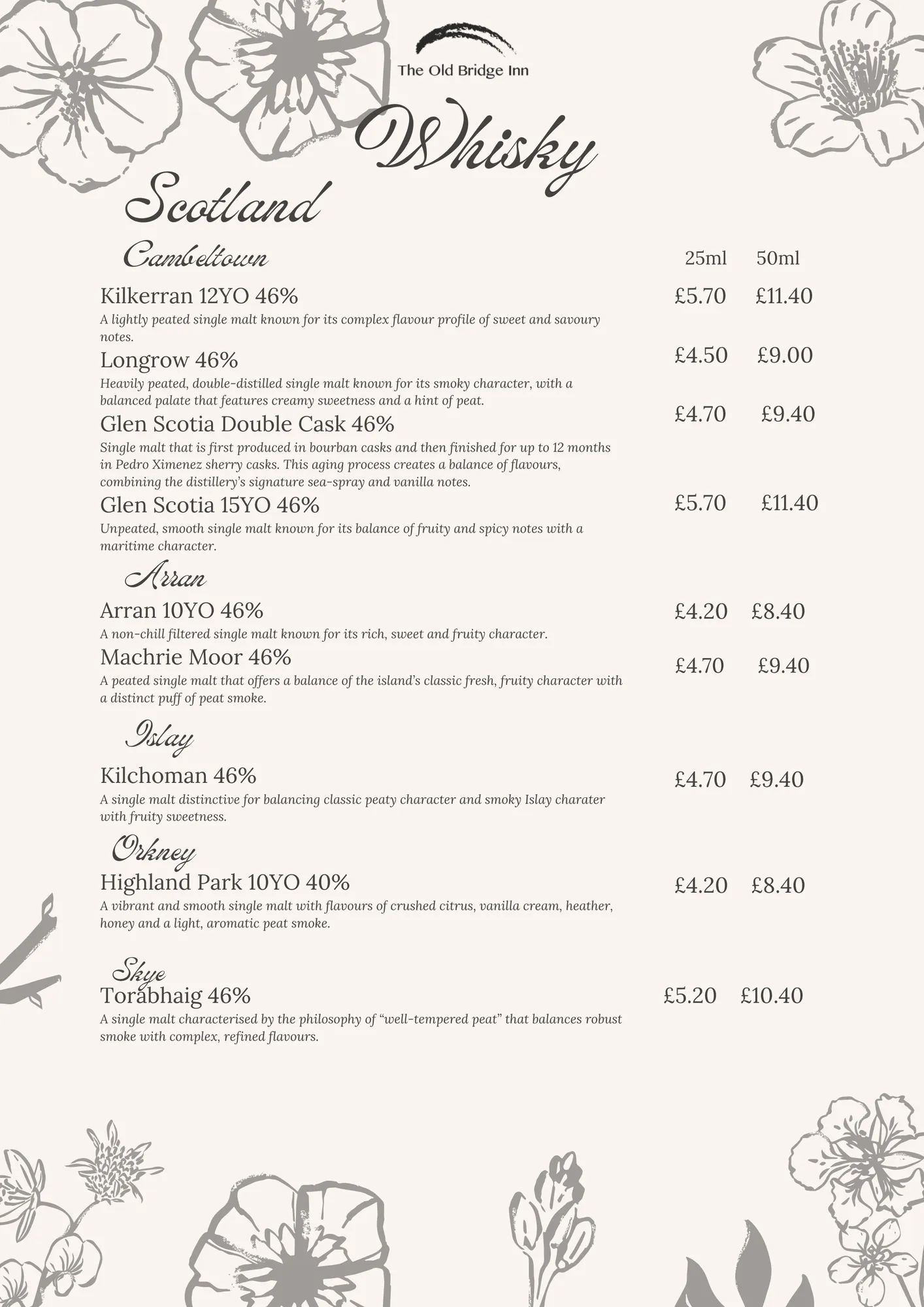Whisky menu, page 2
