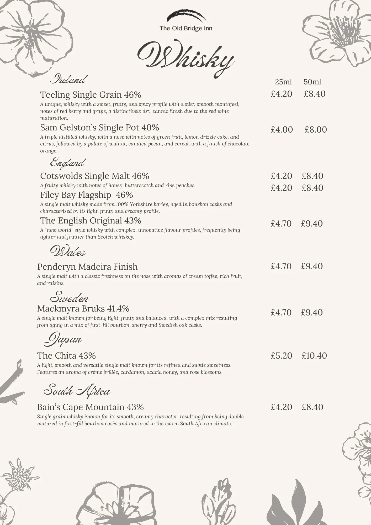 Whisky menu, page 3