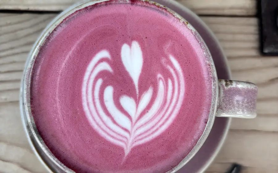 a creamy beetroot pink latte